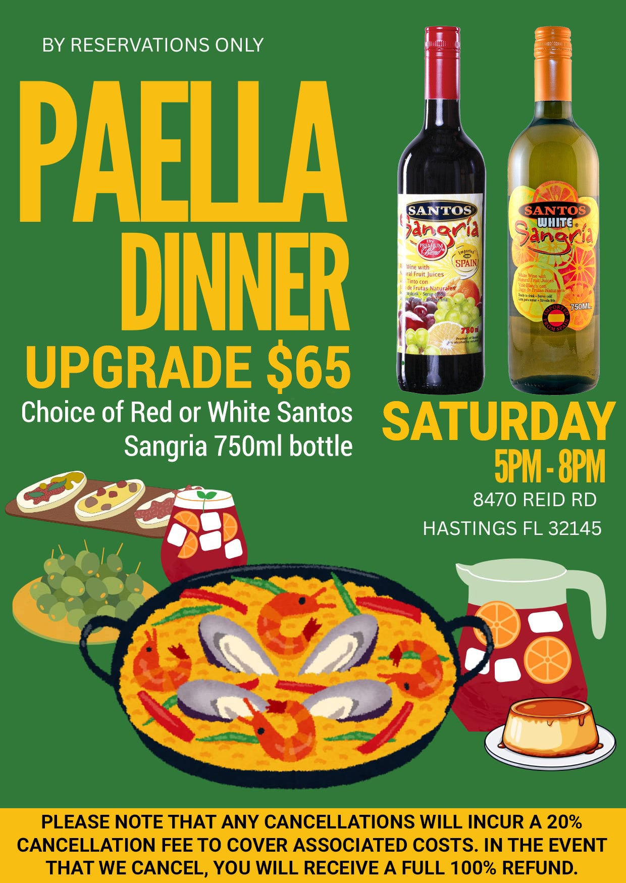 PAELLA / SANGRIA DINNER UPGRADE ($65 PER PERSON)